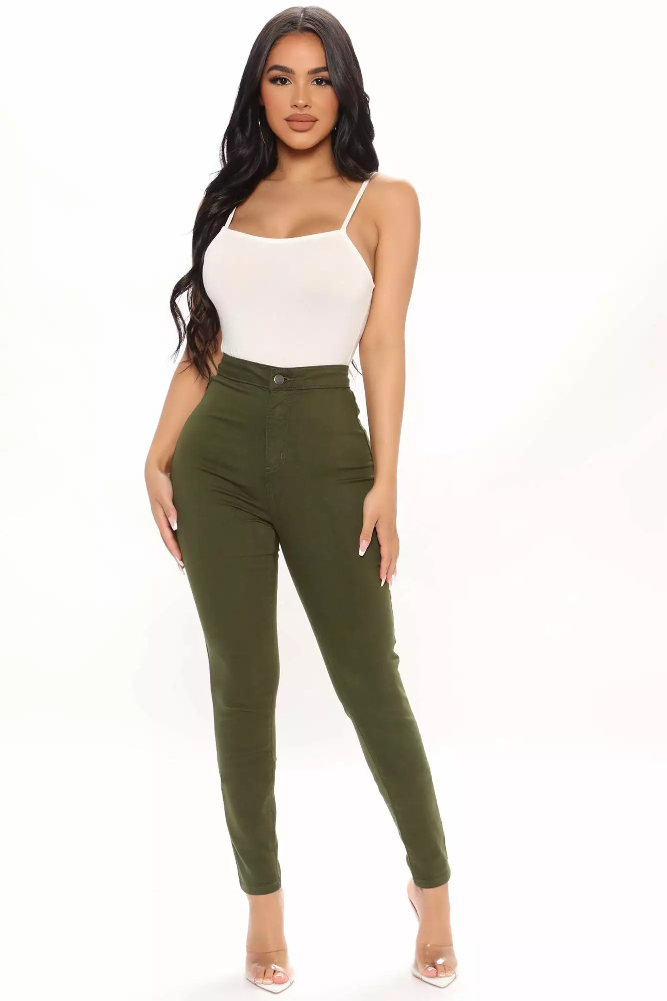 Fashion Nova Petite Super High Waist Denim Skinnies - Olive 3 Fashion Nova Petite Super High Waist Denim Skinnies - Olive