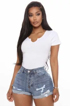Fashion Nova Ruby High Waist Denim Shorts - Medium Blue Wash