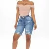 Fashion Nova Corinna Booty Lifting Denim Bermudas - Medium Blue Wash