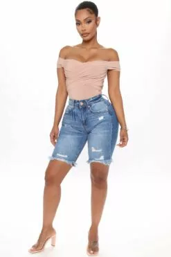 Fashion Nova Corinna Booty Lifting Denim Bermudas - Medium Blue Wash