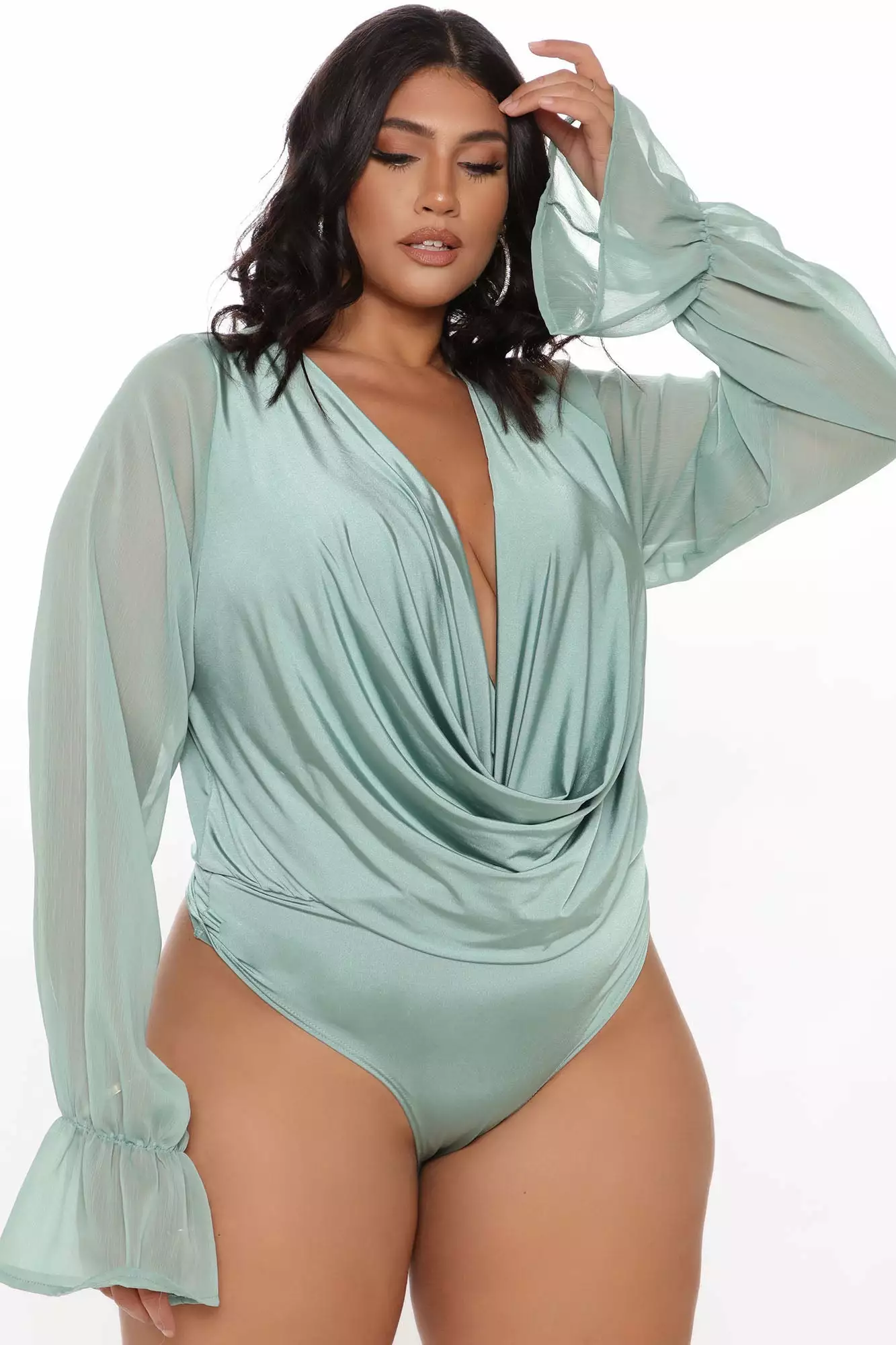 Fashion Nova Anything Could Draped Bodysuit - Sage - Image 6