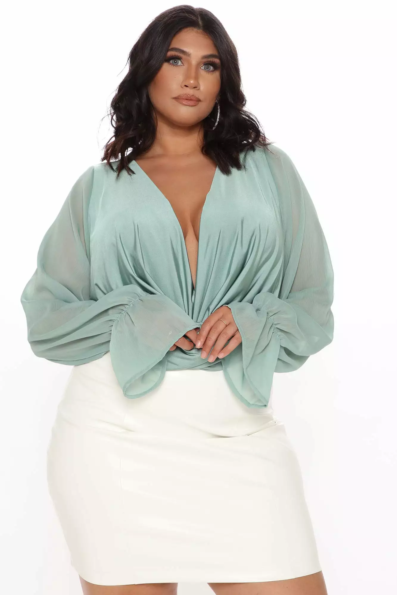 Fashion Nova Anything Could Draped Bodysuit - Sage - Image 8