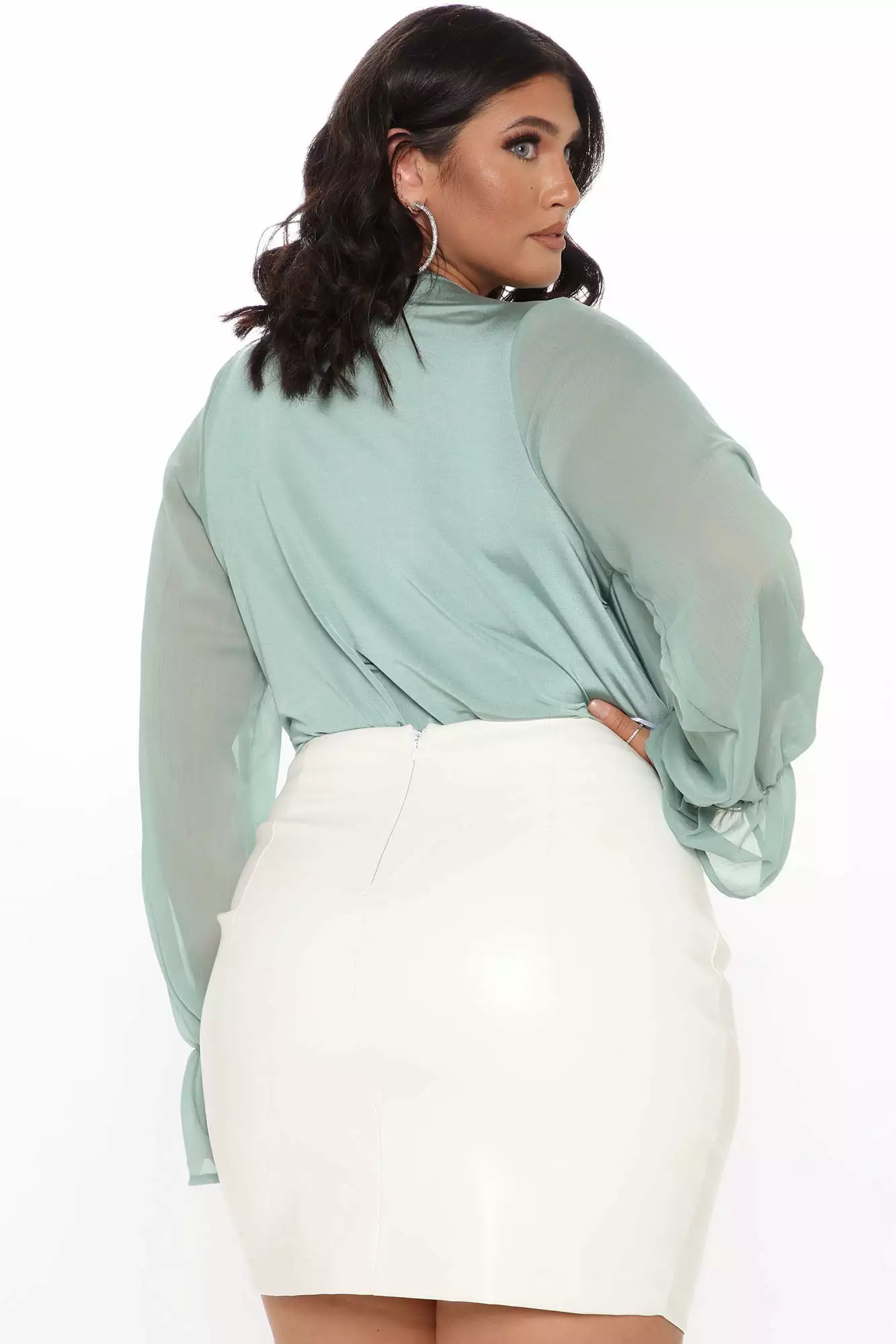 Fashion Nova Anything Could Draped Bodysuit - Sage - Image 9