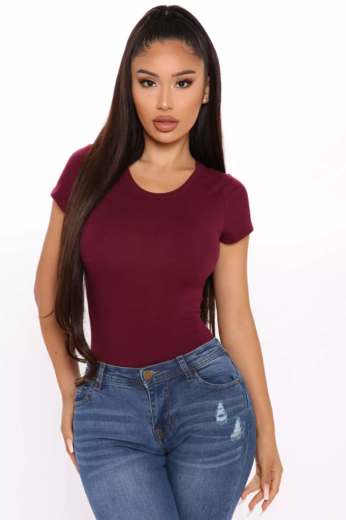 Fashion Nova Leanne Crew Neck Bodysuit - Wine 5 Fashion Nova Leanne Crew Neck Bodysuit - Wine - Image 3