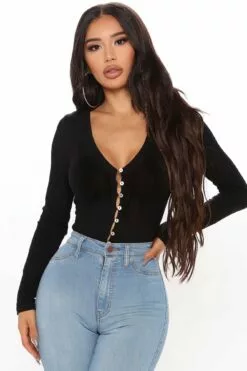 Fashion Nova Button Down Party Town Sweater - Black
