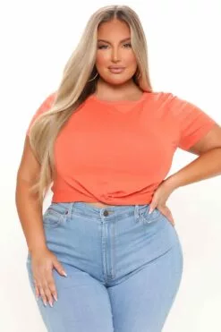 Fashion Nova Holly Twist Front Tee - Orange -Fashion Nova Sales 07 26 21Studio1 CE KP 13 23 26 44 RT70358 Orange P 17775 PLUS JK
