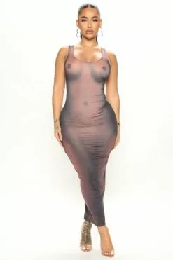 Fashion Nova Body Touch Maxi Dress - Brown/combo
