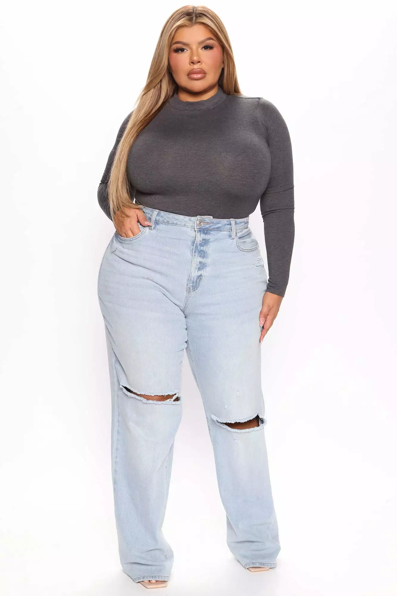 Fashion Nova Melanie Mock Neck Bodysuit - Dark Grey - Image 7