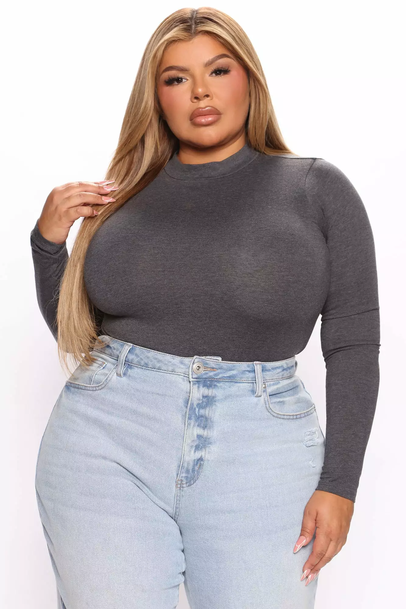 Fashion Nova Melanie Mock Neck Bodysuit - Dark Grey - Image 8