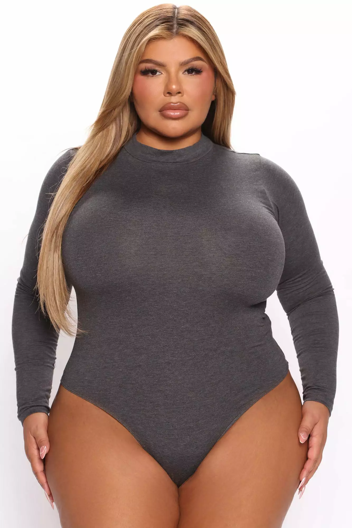 Fashion Nova Melanie Mock Neck Bodysuit - Dark Grey - Image 6