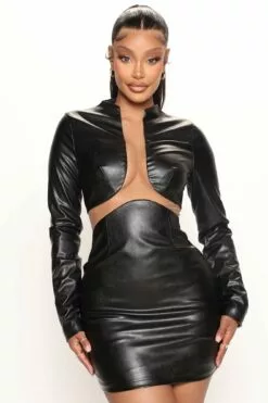 Fashion Nova Moonlit Faux Leather Mini Dress - Black