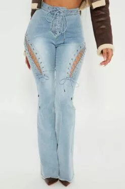 Fashion Nova La Brea Laced Up Flare Jeans - Light Blue Wash -Fashion Nova Sales 08 04 22Studio2 KJ JM 11 46 53 9 LP7209BFN LightBlueWash P 3805 SG