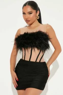 Fashion Nova Let's Party Feather Mini Dress - Black