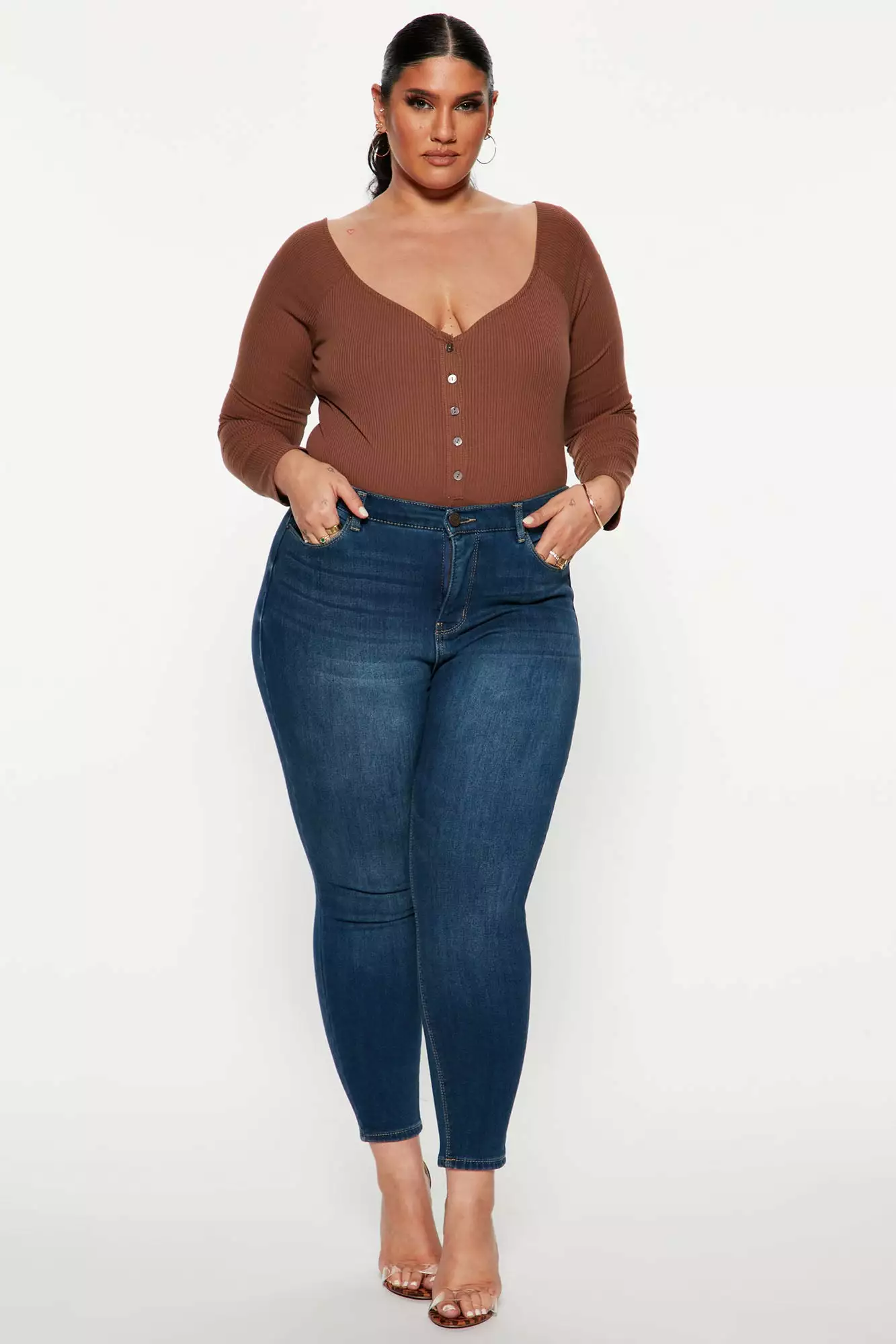 Fashion Nova Hazel Ribbed Henley Bodysuit - Chocolate 8 Fashion Nova Hazel Ribbed Henley Bodysuit - Chocolate - Image 6