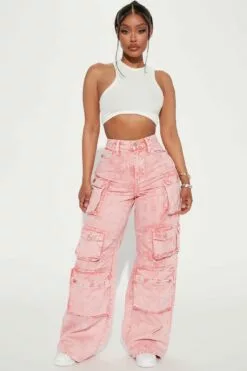 Fashion Nova Lily High Rise Cargo Jeans - Pink -Fashion Nova Sales 08 18 22Studio2 RM 14 15 37 15 DT14 Pink 4390 KS