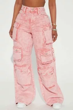 Fashion Nova Lily High Rise Cargo Jeans - Pink -Fashion Nova Sales 08 18 22Studio2 RM 14 15 50 15 DT14 Pink 4394 KS