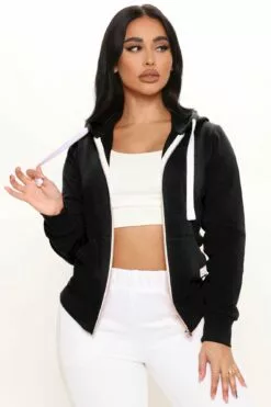 Fashion Nova Relaxed Vibe Zip Up Jacket - Black