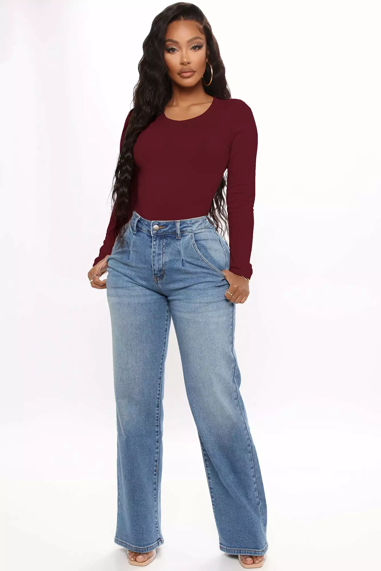 Fashion Nova Sabrina Long Sleeve Tee - Burgundy - Image 2