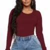 Fashion Nova Sabrina Long Sleeve Tee - Burgundy