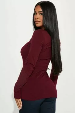Fashion Nova Sabrina Long Sleeve Tee - Burgundy -Fashion Nova Sales 08 29 22Studio1 MS RENE 10 26 32 5 62800 Burgundy 8952 KS