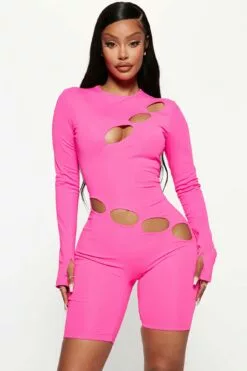 Fashion Nova Abigail Cut Out Romper - Neon Pink -Fashion Nova Sales 08 31 22Studio3 ME RL 15 49 03 29 RP1890C NeonPink 0873 EH