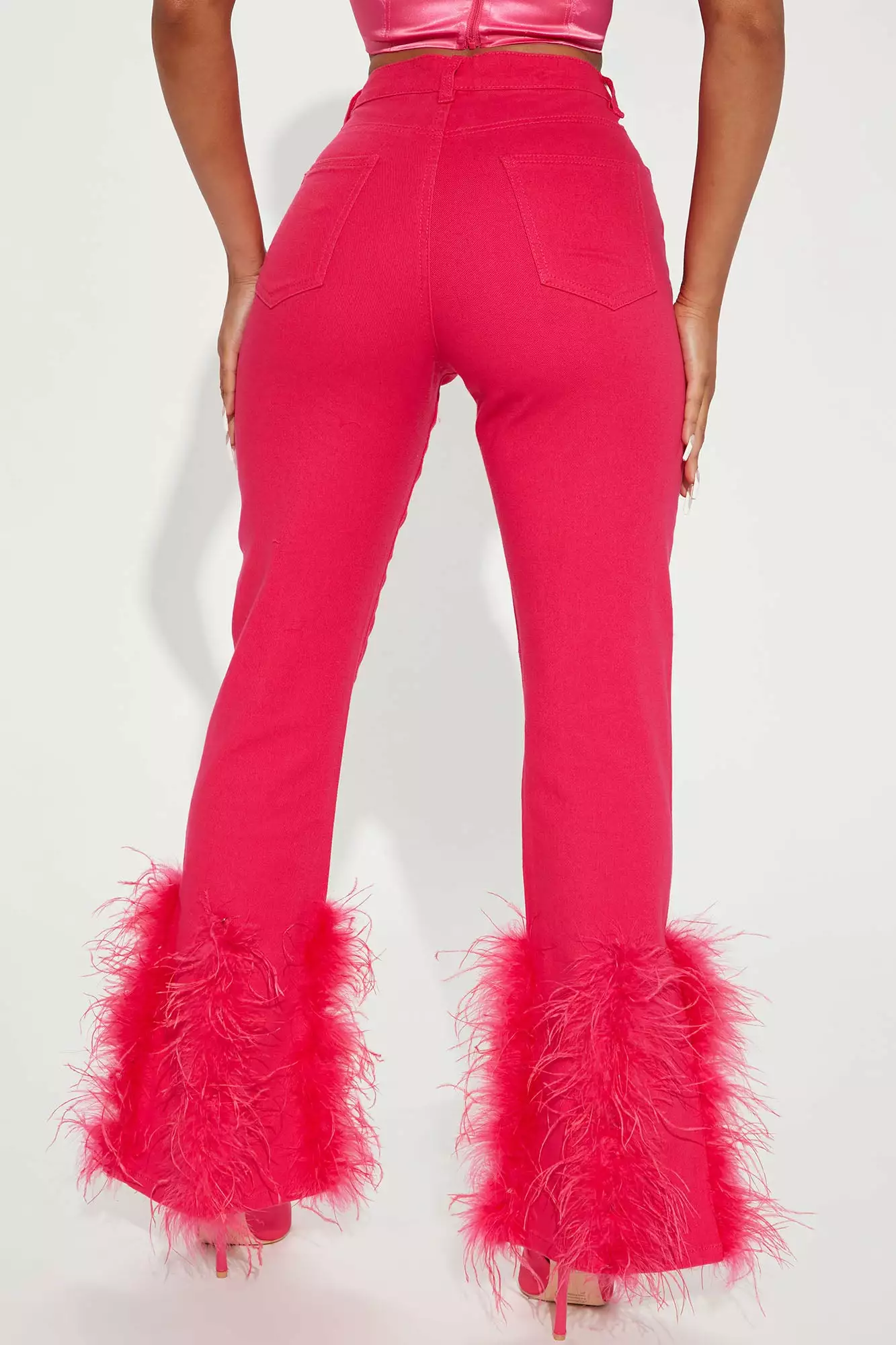 Fashion Nova Fancy Feathers Slit Hem Straight Leg Jeans - Pink 4 Fashion Nova Fancy Feathers Slit Hem Straight Leg Jeans - Pink - Image 3