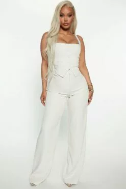 Fashion Nova That Girl Vest Pant Set - Cream