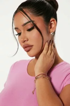 Fashion Nova It's The Little Things 4 Piece Bracelet Set - Fuchsia -Fashion Nova Sales 09 21 22Studio4 ME DJ 13 25 45 40 YB0835GDRD Fuchsia 0123 WG