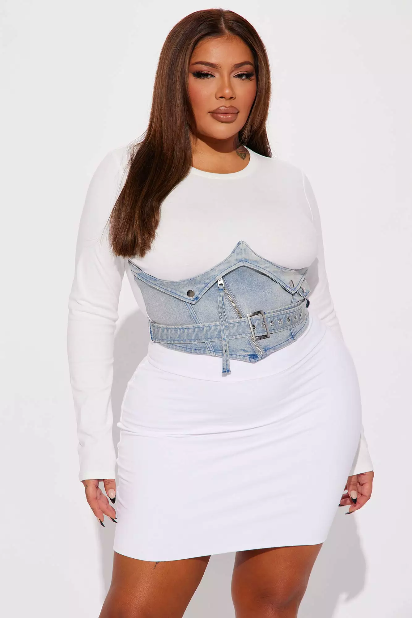 Fashion Nova Baddest Behavior Denim Top - White - Image 5