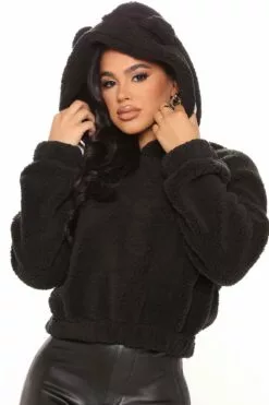 Fashion Nova Your Favorite Teddy Bear Pullover Jacket - Black
