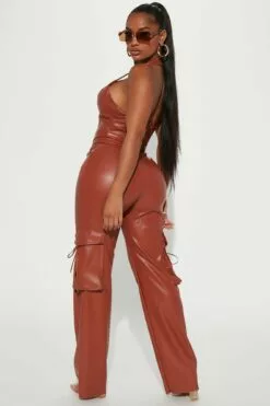 Fashion Nova After Party Faux Leather Pant Set - Brown -Fashion Nova Sales 10 07 22Studio2 KJ MR 14 39 30 38 GW22X2242 Brown R 3947 KS
