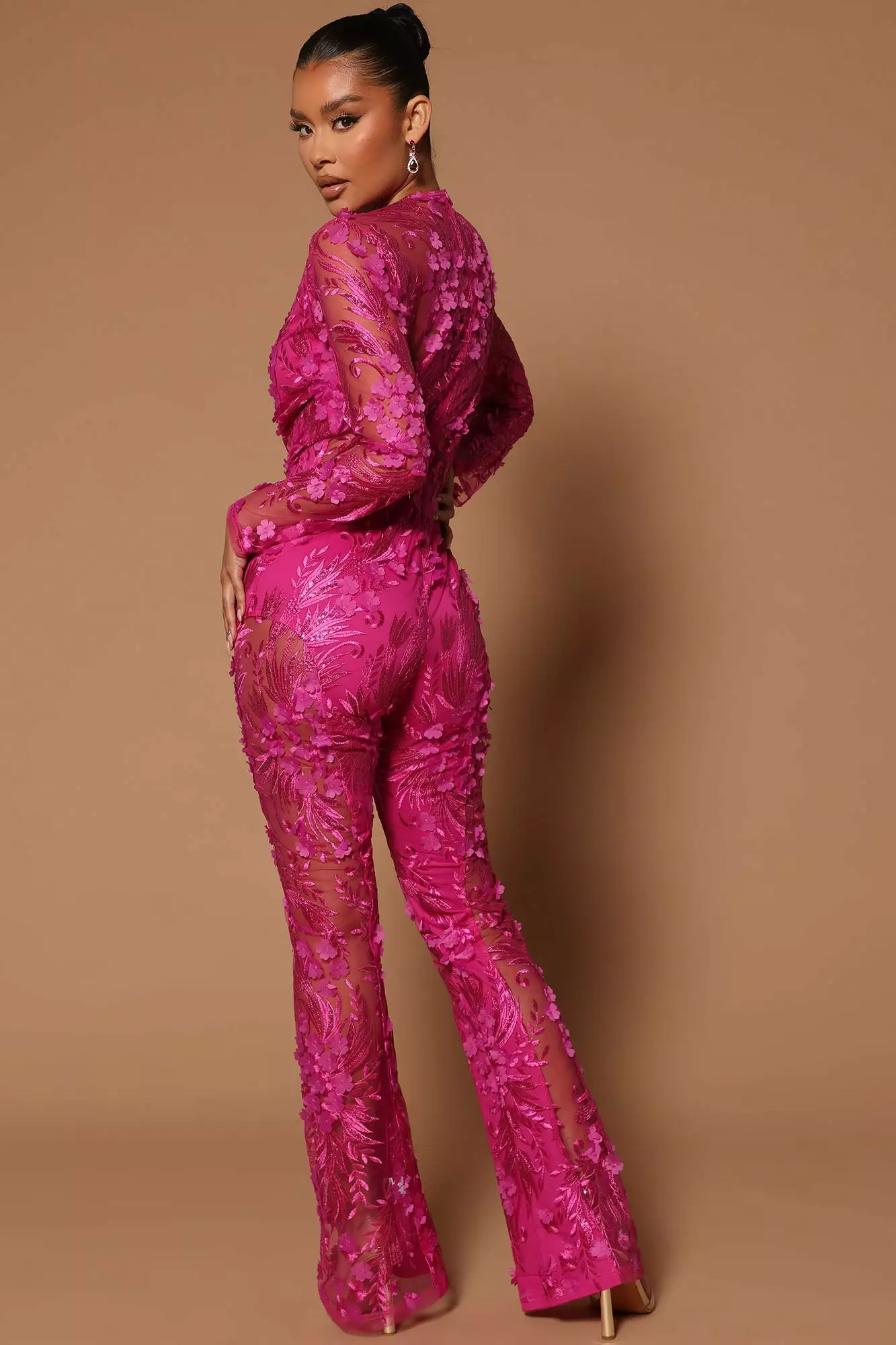 Fashion Nova Chantal Long Sleeve Lace Jumpsuit - Fuchsia 6 Fashion Nova Chantal Long Sleeve Lace Jumpsuit - Fuchsia - Image 4