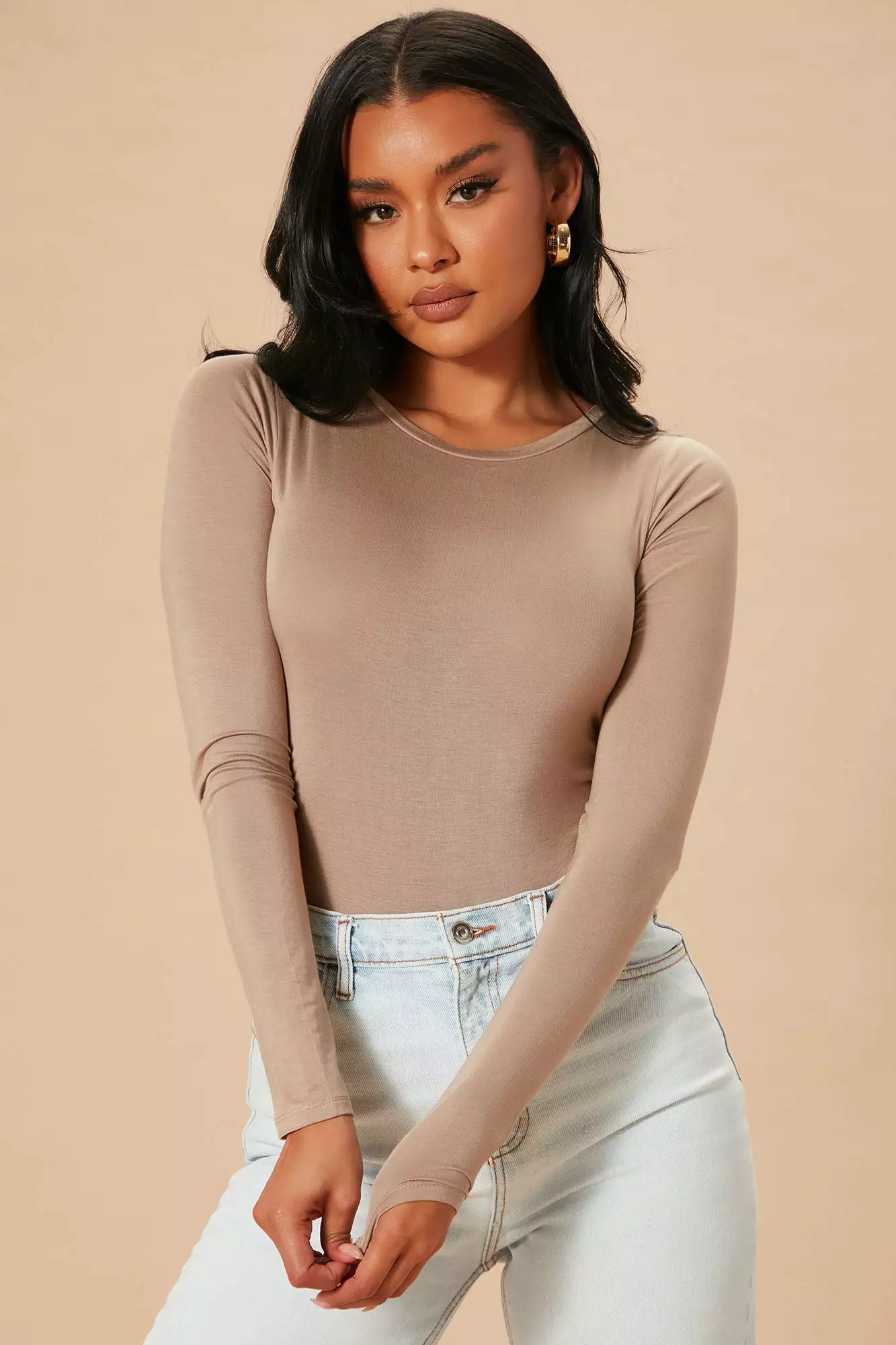 Fashion Nova Krystal Crew Neck Long Sleeve Bodysuit - Mocha 5 Fashion Nova Krystal Crew Neck Long Sleeve Bodysuit - Mocha - Image 3