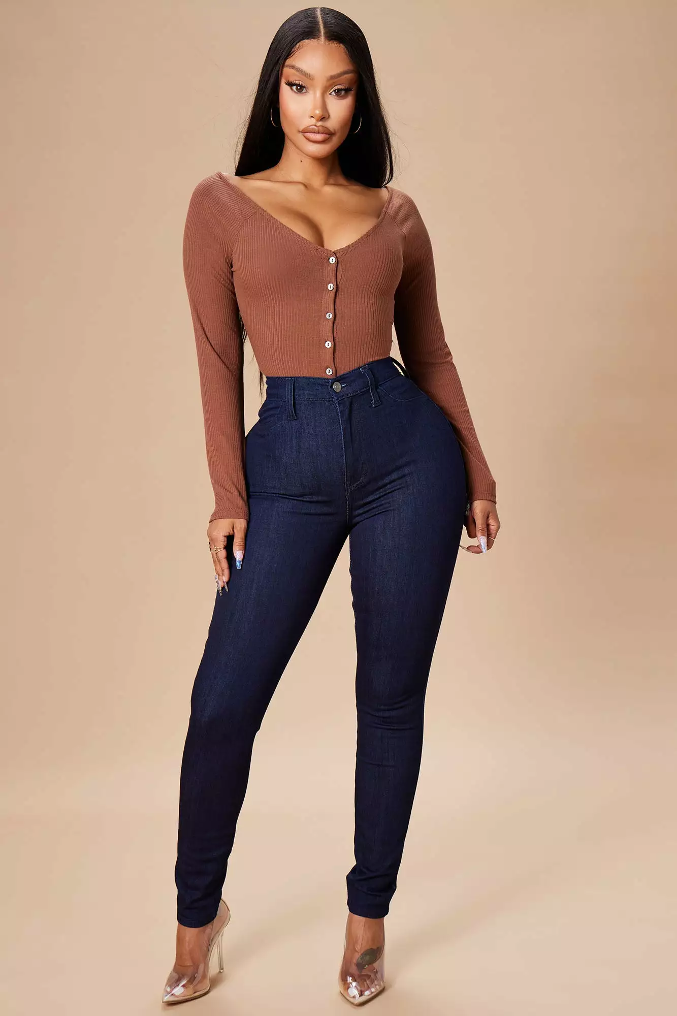Fashion Nova Hazel Ribbed Henley Bodysuit - Chocolate 5 Fashion Nova Hazel Ribbed Henley Bodysuit - Chocolate - Image 3