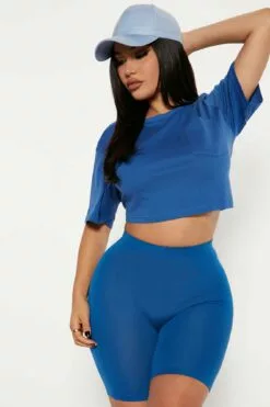 Fashion Nova Elisa Relaxed Crop Tee - Navy