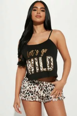 Fashion Nova Lets Go Wild PJ Short Set - Black/combo