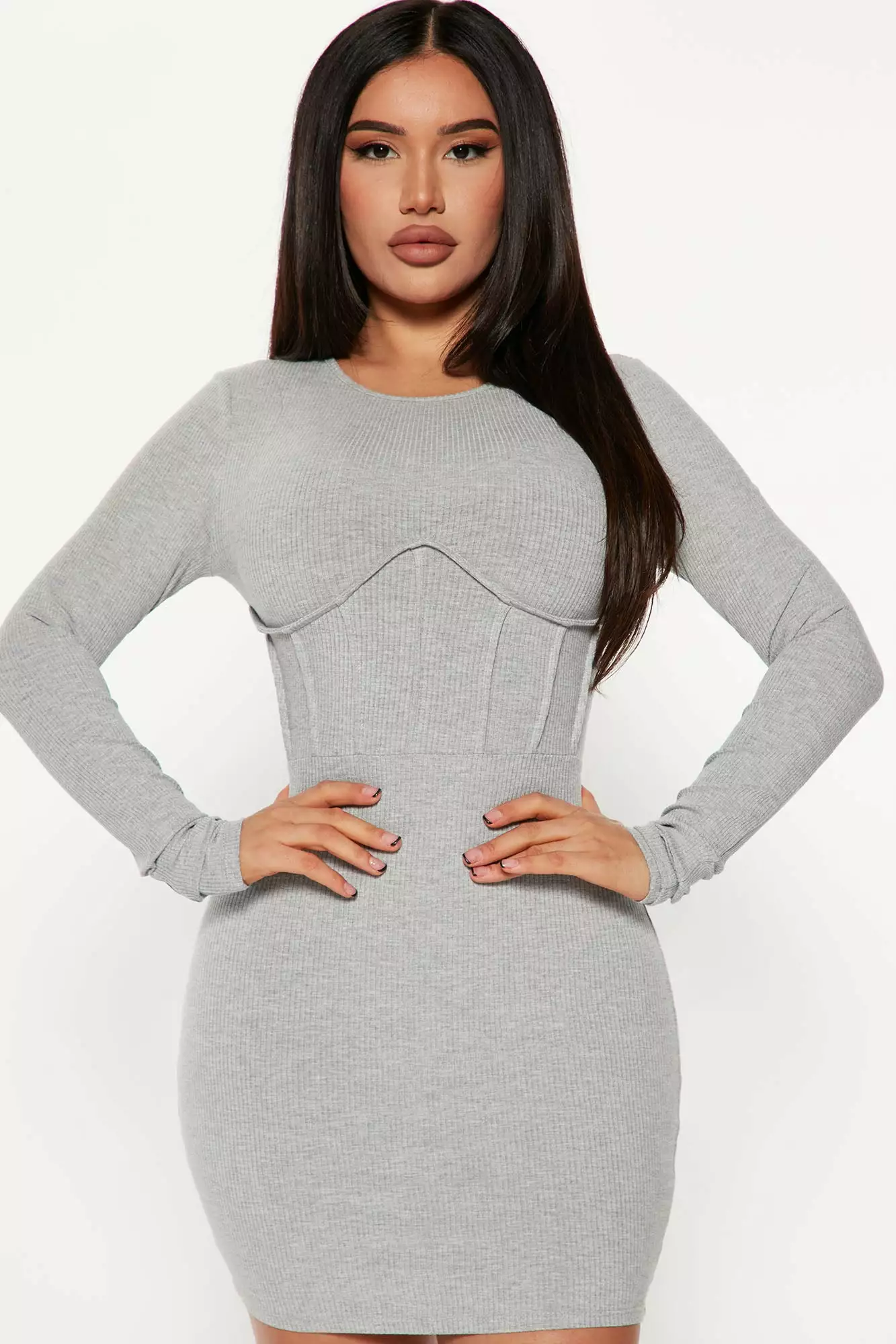Fashion Nova Mariah Snatched Mini Dress - Heather Grey 3 Fashion Nova Mariah Snatched Mini Dress - Heather Grey