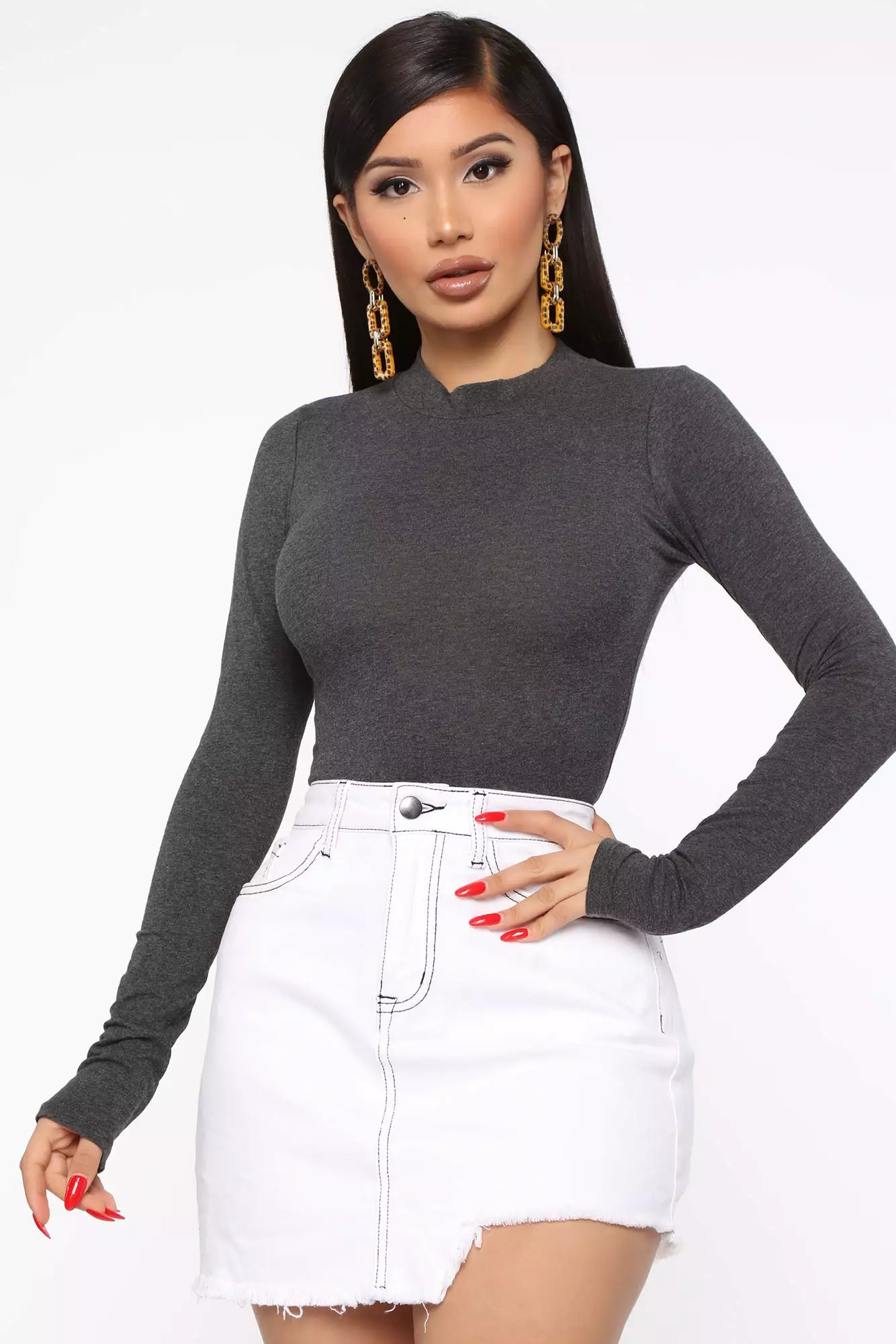Fashion Nova Melanie Mock Neck Bodysuit - Dark Grey - Image 3