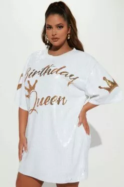 Fashion Nova Birthday Queen Sequin Tunic - White -Fashion Nova Sales 11 07 22Studio2 TH A 10 32 13 6 FT120 White 10450 PLUS JB