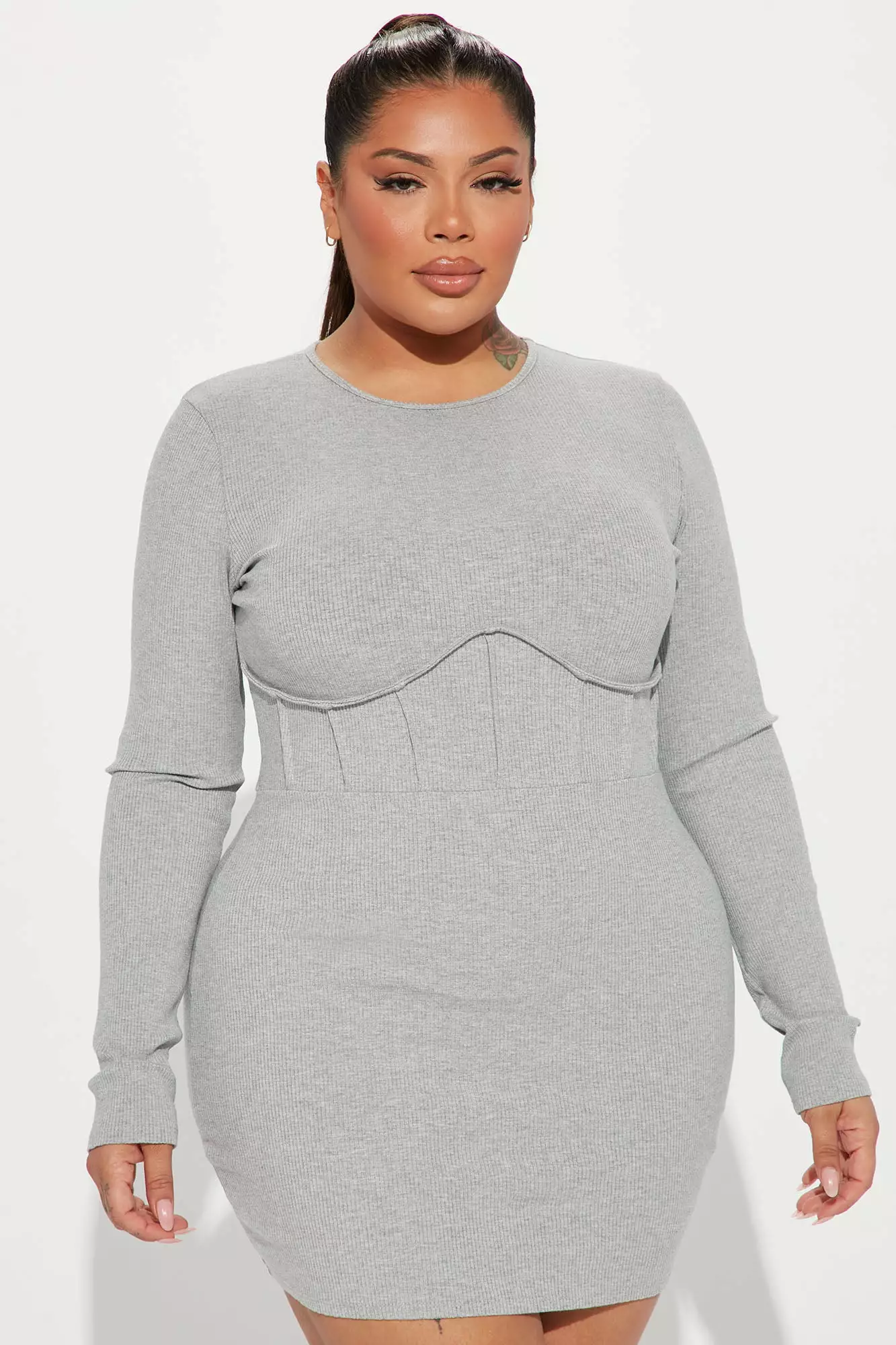 Fashion Nova Mariah Snatched Mini Dress - Heather Grey 6 Fashion Nova Mariah Snatched Mini Dress - Heather Grey - Image 4
