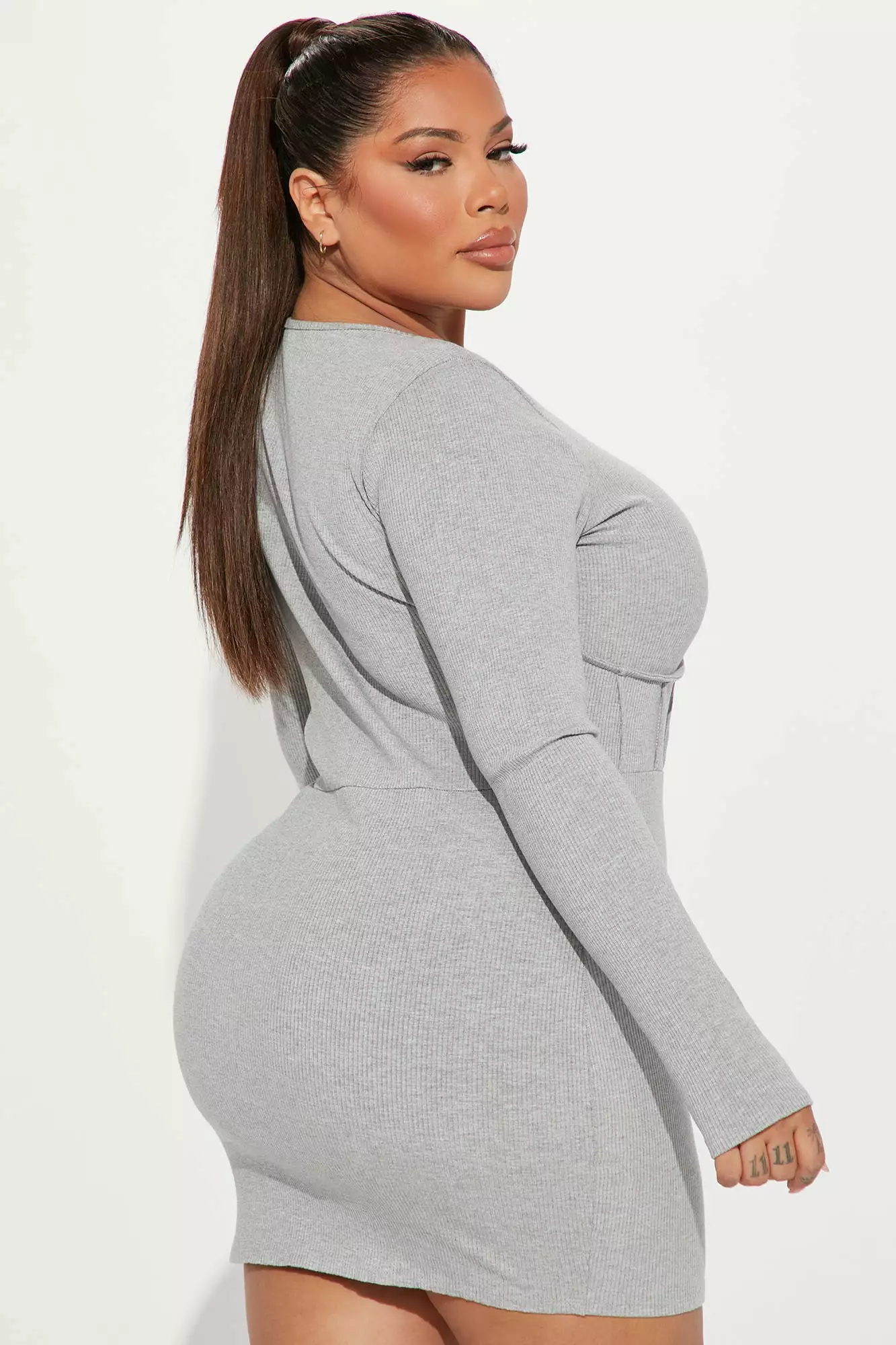 Fashion Nova Mariah Snatched Mini Dress - Heather Grey 8 Fashion Nova Mariah Snatched Mini Dress - Heather Grey - Image 6