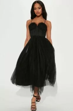 Fashion Nova Giselle Tulle Midi Dress - Black