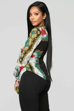 Fashion Nova Talk To Me Printed Blouse - Green/combo -Fashion Nova Sales 11 1 18 Studio 2 14 35 58 T6145Y033 Greencombo0581 DM