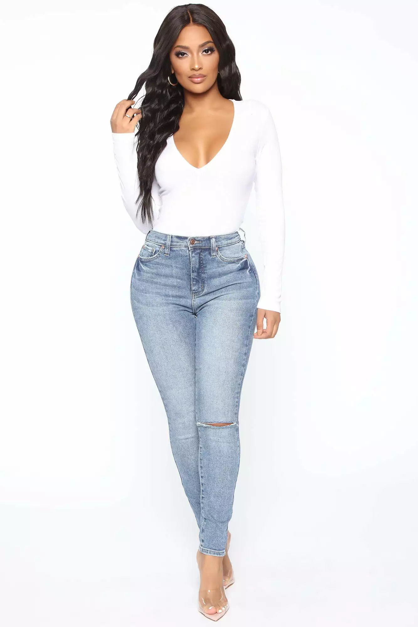 Fashion Nova Waiting On Nothing Long Sleeve Ribbed Bodysuit - White 4 Fashion Nova Waiting On Nothing Long Sleeve Ribbed Bodysuit - White - Image 2