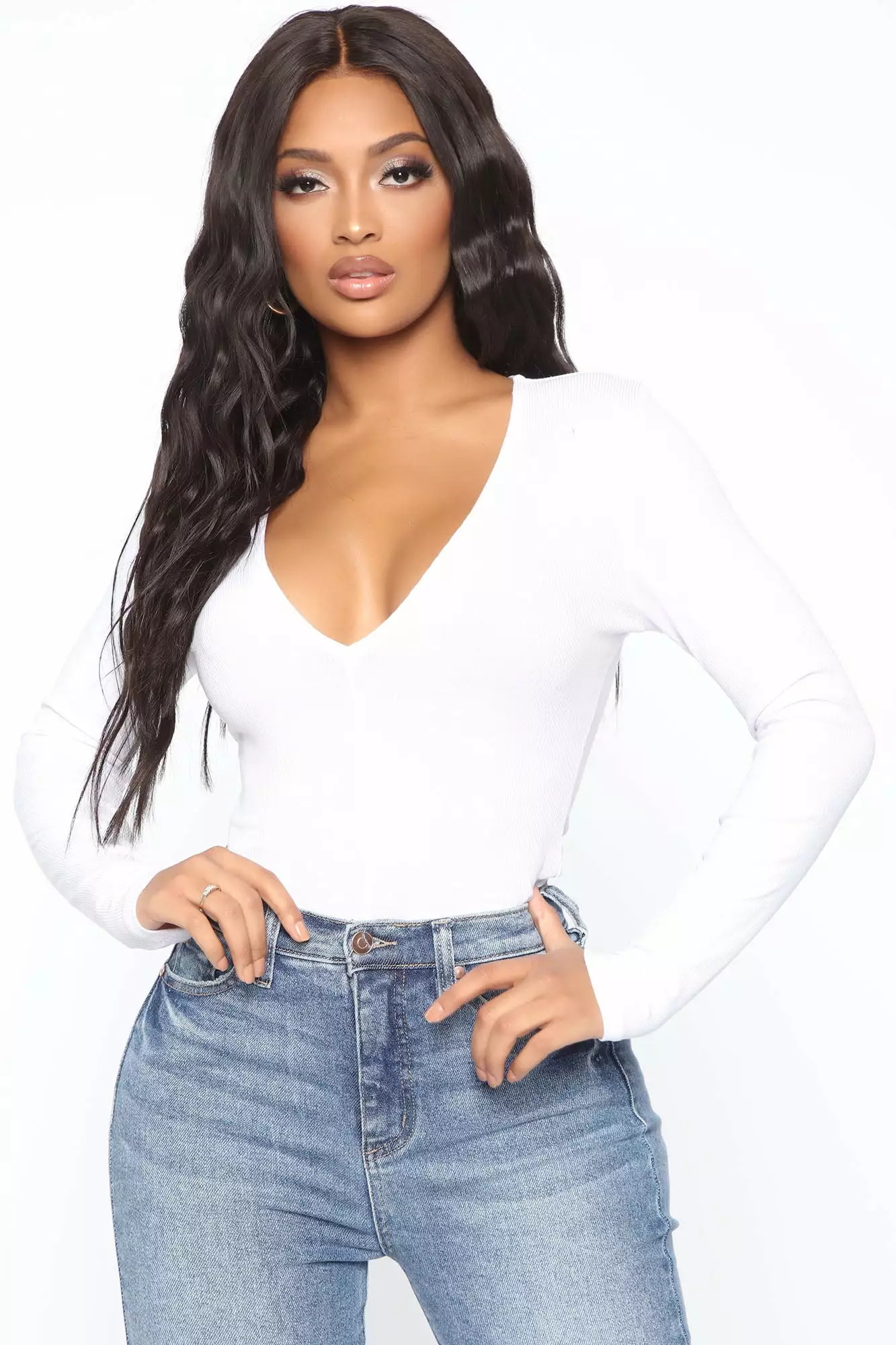 Fashion Nova Waiting On Nothing Long Sleeve Ribbed Bodysuit - White 5 Fashion Nova Waiting On Nothing Long Sleeve Ribbed Bodysuit - White - Image 3