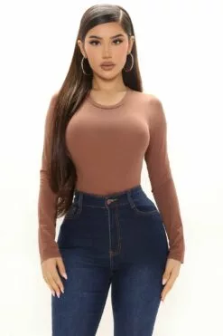 Fashion Nova Julia Long Sleeve Top - Chocolate