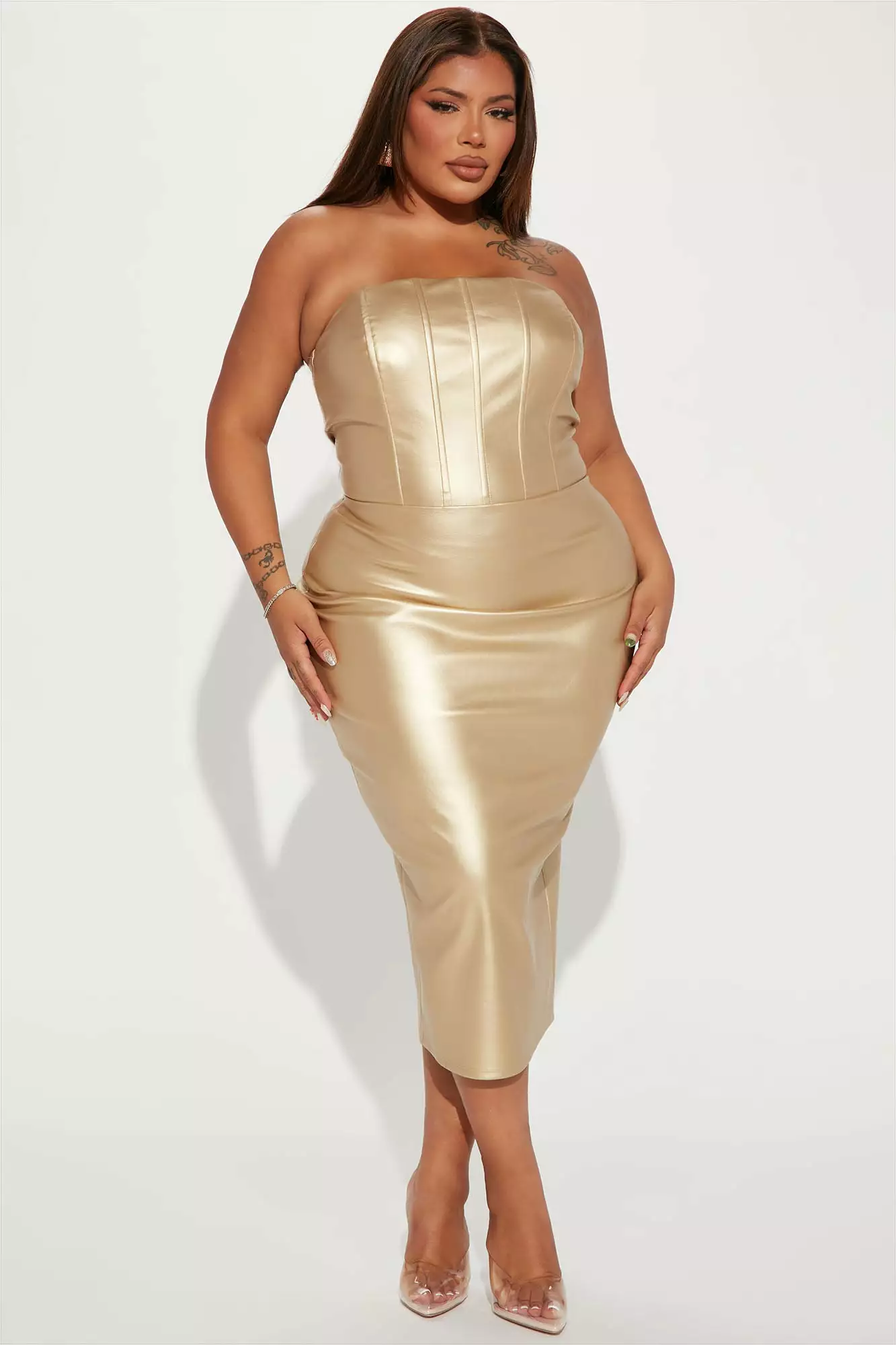 Fashion Nova Lea Metallic Midi Dress - Gold 6 Fashion Nova Lea Metallic Midi Dress - Gold - Image 4