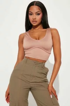 Fashion Nova Sera Seamless Rib Tank Top - Taupe