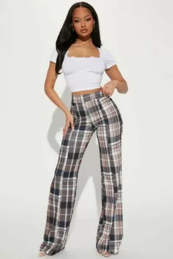 Fashion Nova Tall Victoria High Waisted Dress Pant Plaid - Taupe/combo