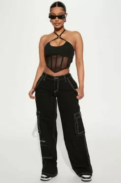 Fashion Nova No Rules Mid Rise Cargo Jean - Black